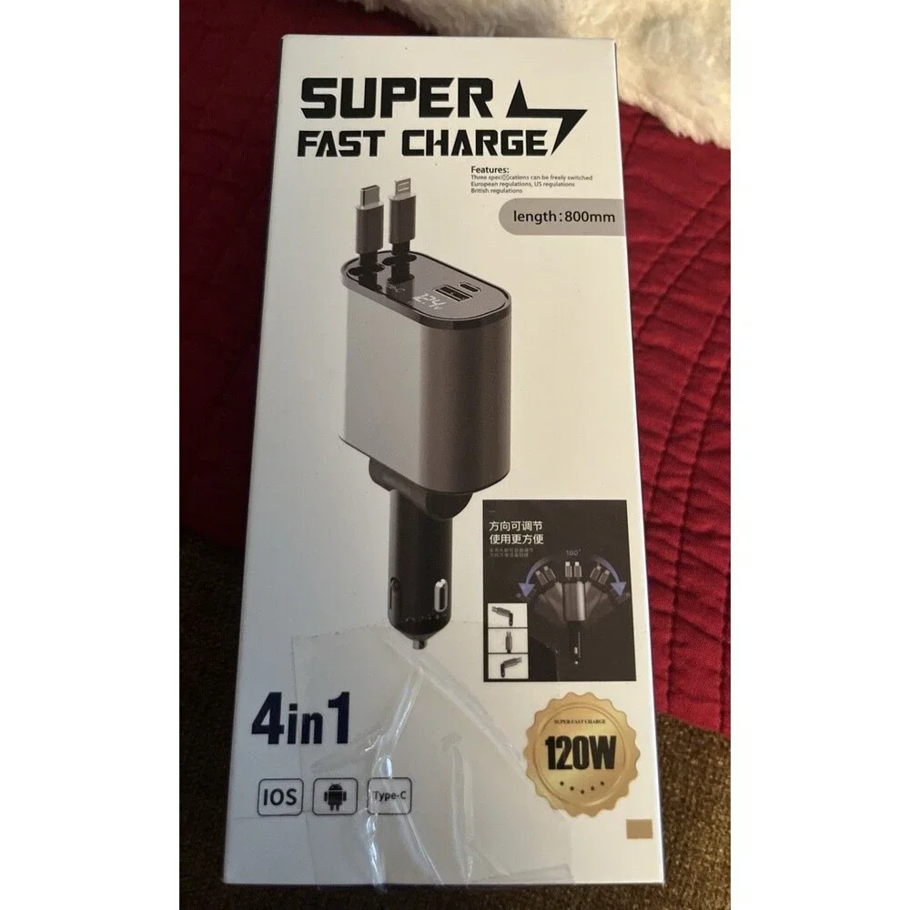 Metal Car Charger 120W Super Fast Charging Car Cigarette Lighter USB And TYPE-C
